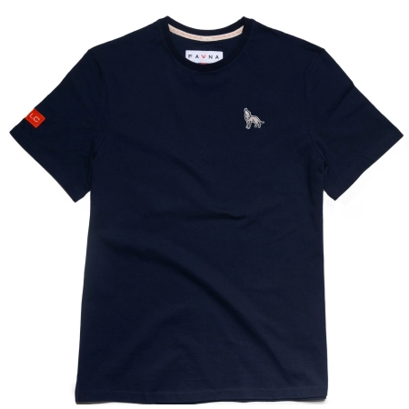 T-shirt męski Basic z wilkiem szarym - granatowy